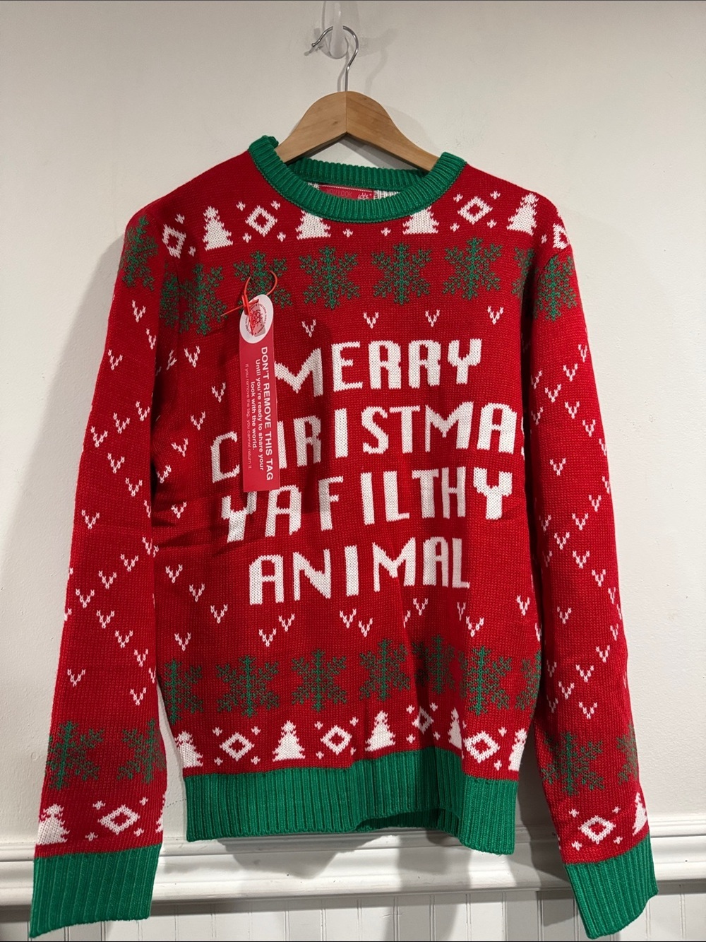 Merry Christmas Ya Filthy Animal Holiday Sweater - Red & Green